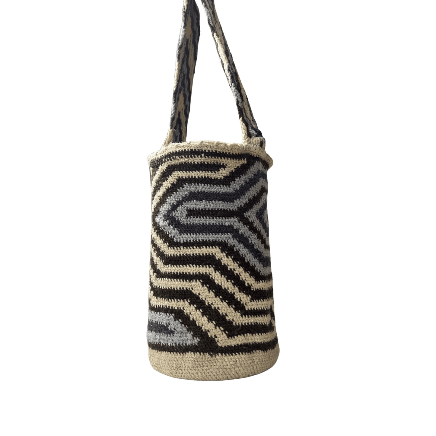 Mochila Arhuaca colores azules beige y gris