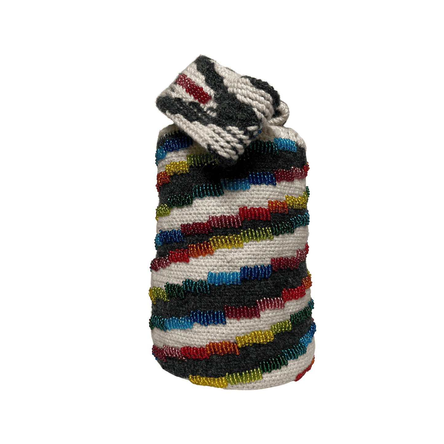 Mochila arhuaca de mujer diseño Caracol decorada con chaquiras de todos los colores