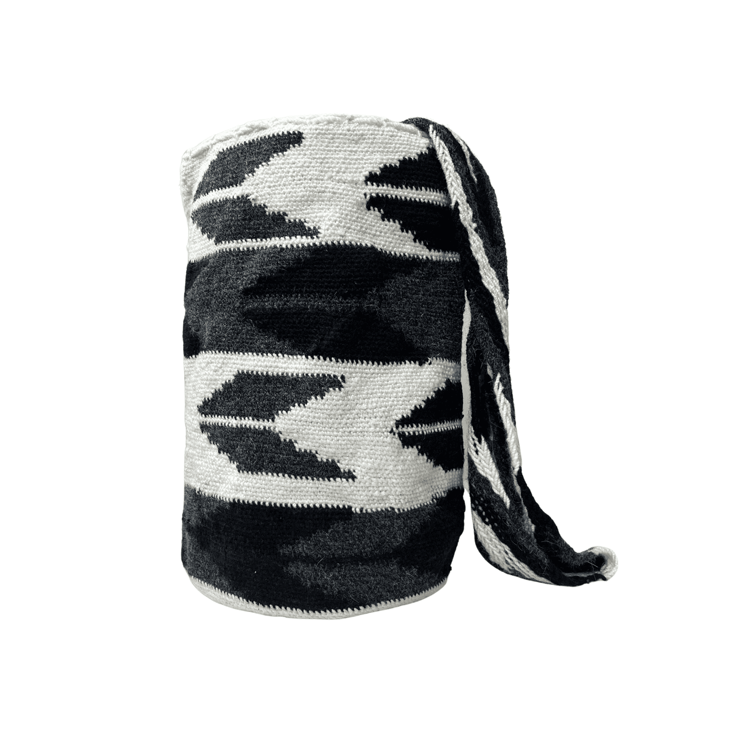 Mochila arhuaca original para hombre flechas colores negro, gris y blanco