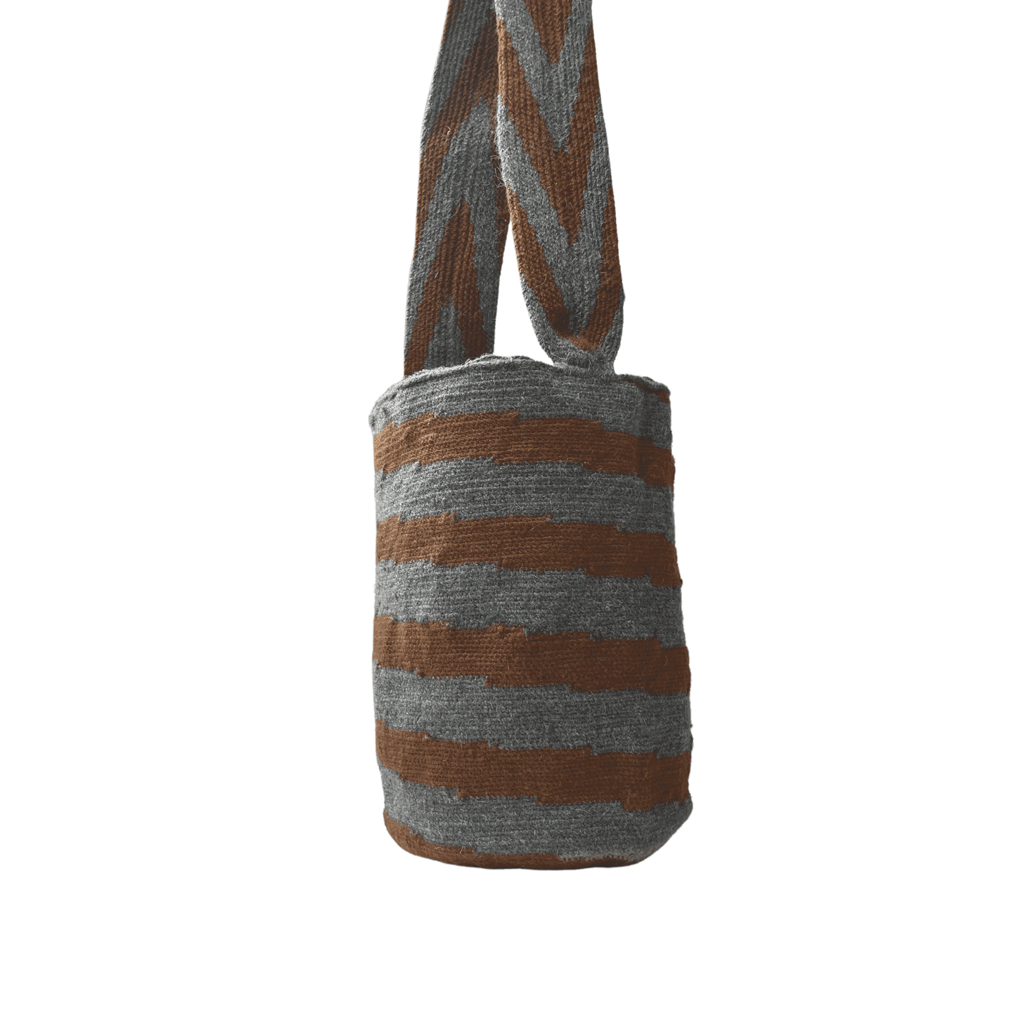 Mochila arhuaca hombre diseño caracol en tonos cafe y gris
