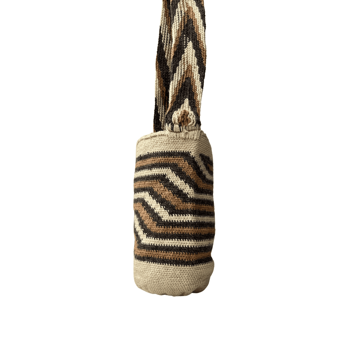 Mochila arhuaca diseño pensamiento de mujer colores cafe y gris