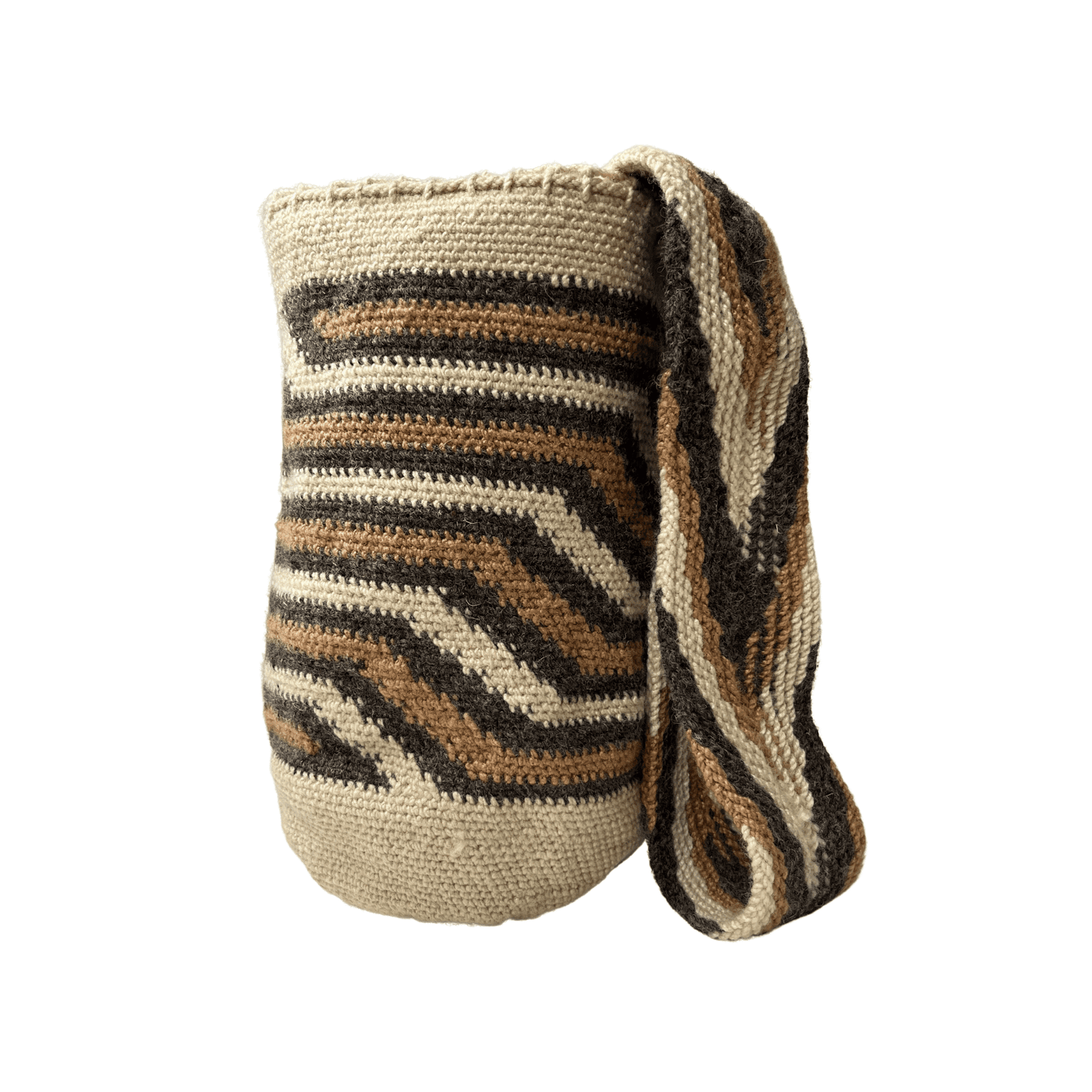 Mochila kankuama diseño pensamiento de mujer colores cafe gris