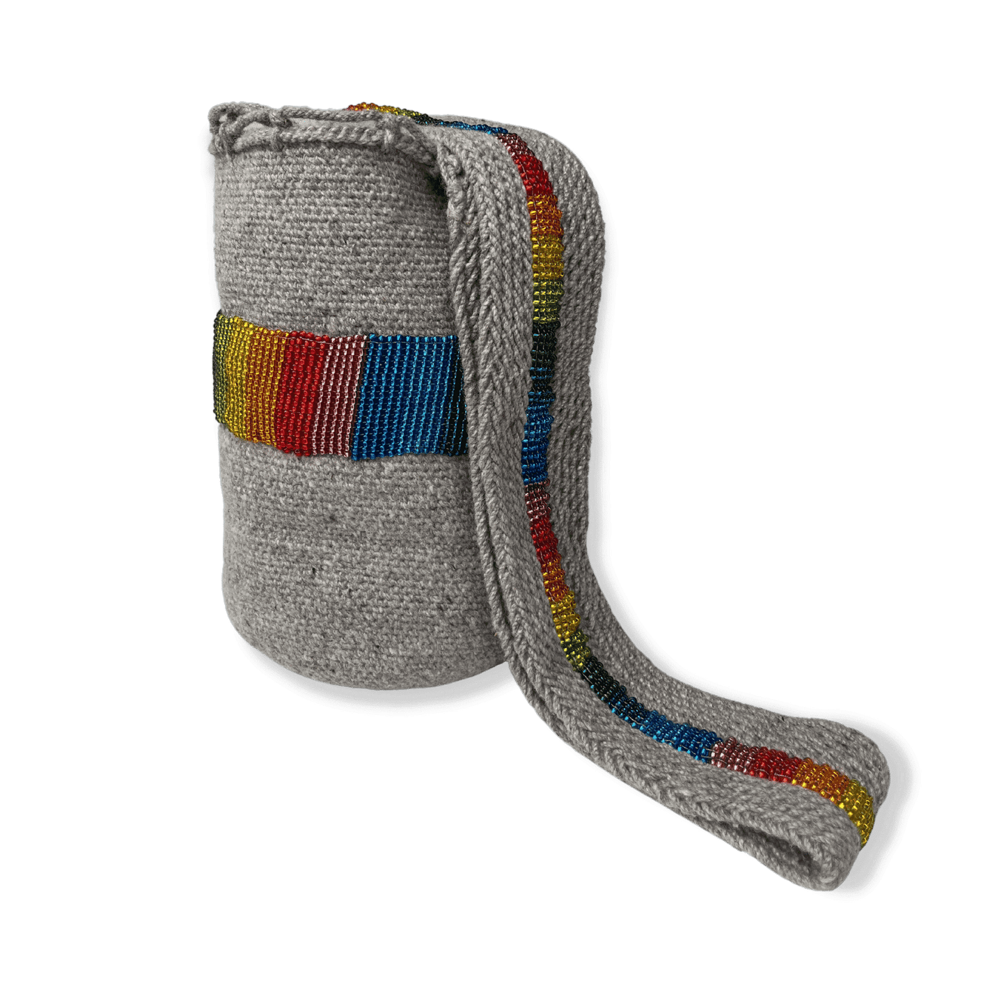 Mochila arhuaca kankuama decorada a mano con chaquiras de colores del arcoiris