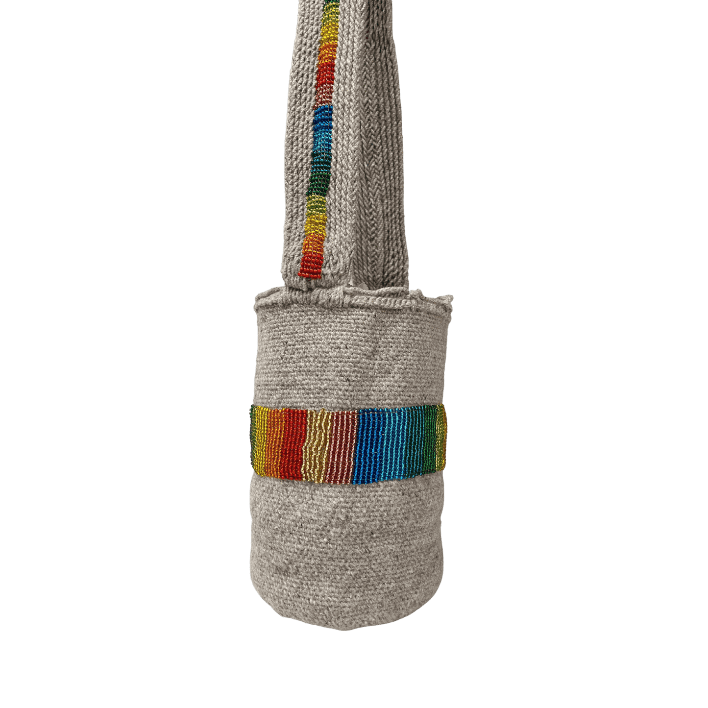 Mochila kankuama decorada a mano con mostacillas de colores del arcoiris