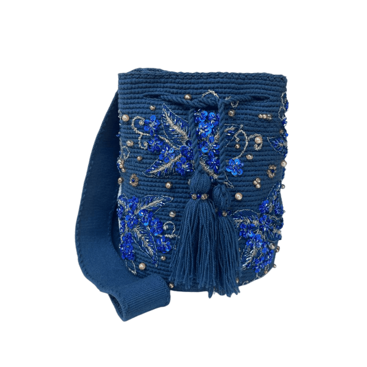 Mochila artesanal colombiana wayuu azul