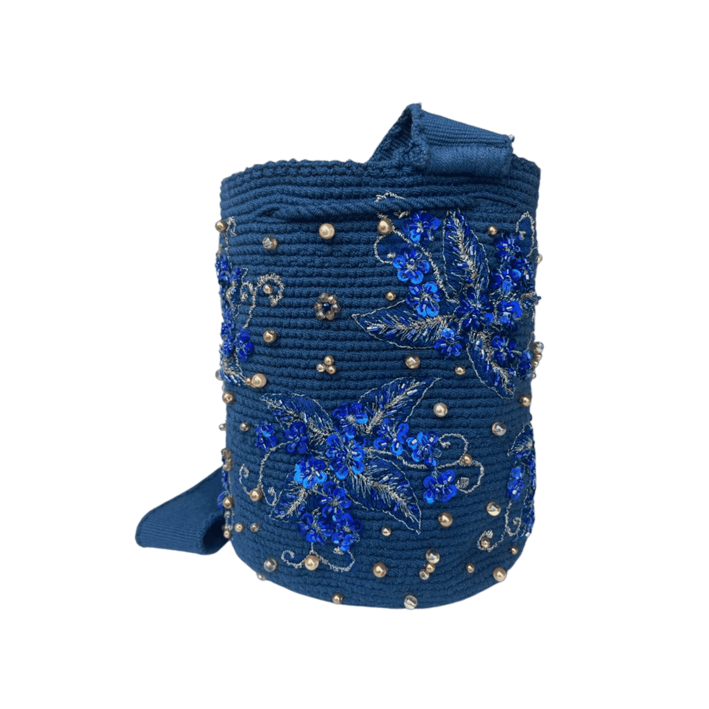 Mochila Wayuu Recamada a mano color azul rey