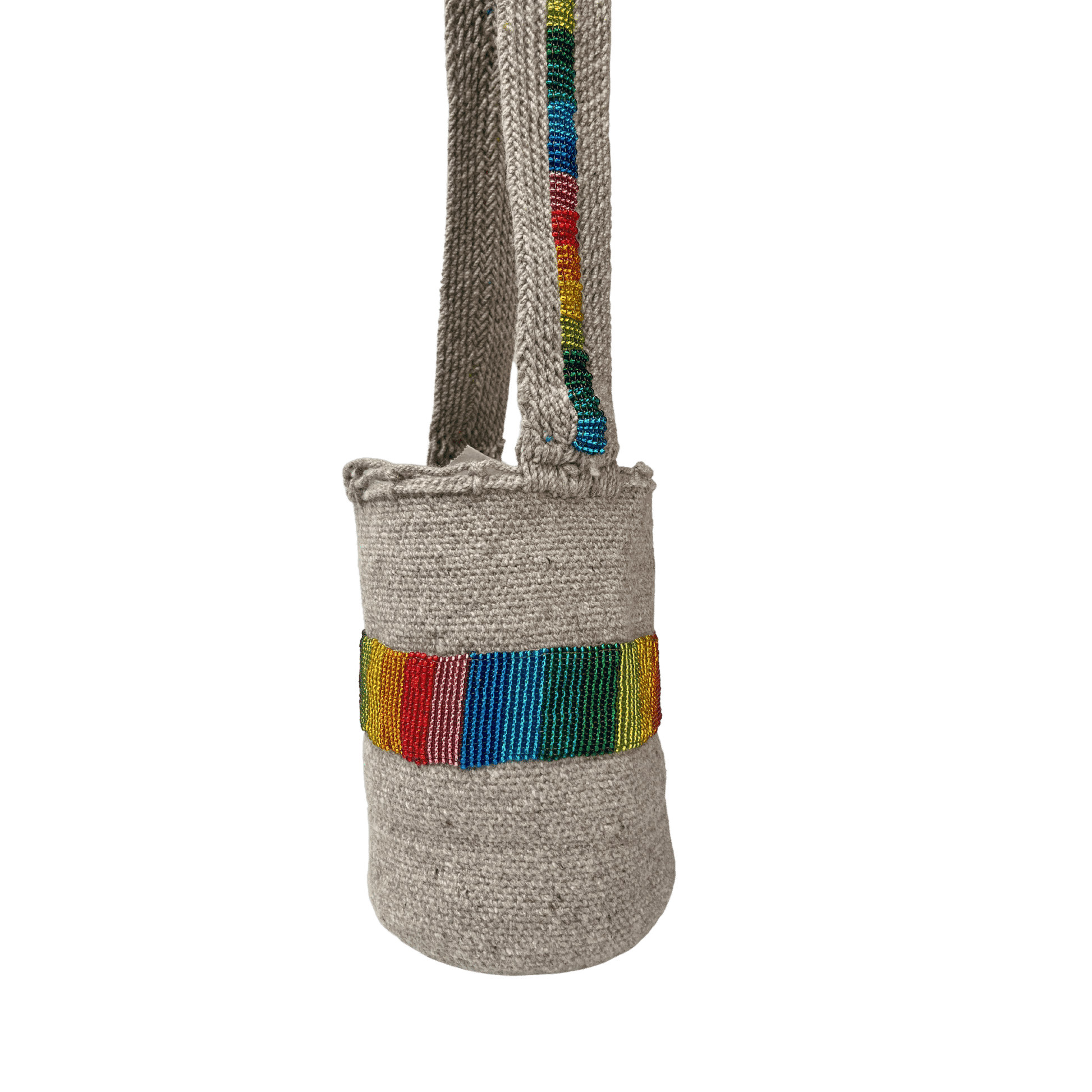 Bolso arhuaca recamado a mano con chaquiras de colores del arcoiris