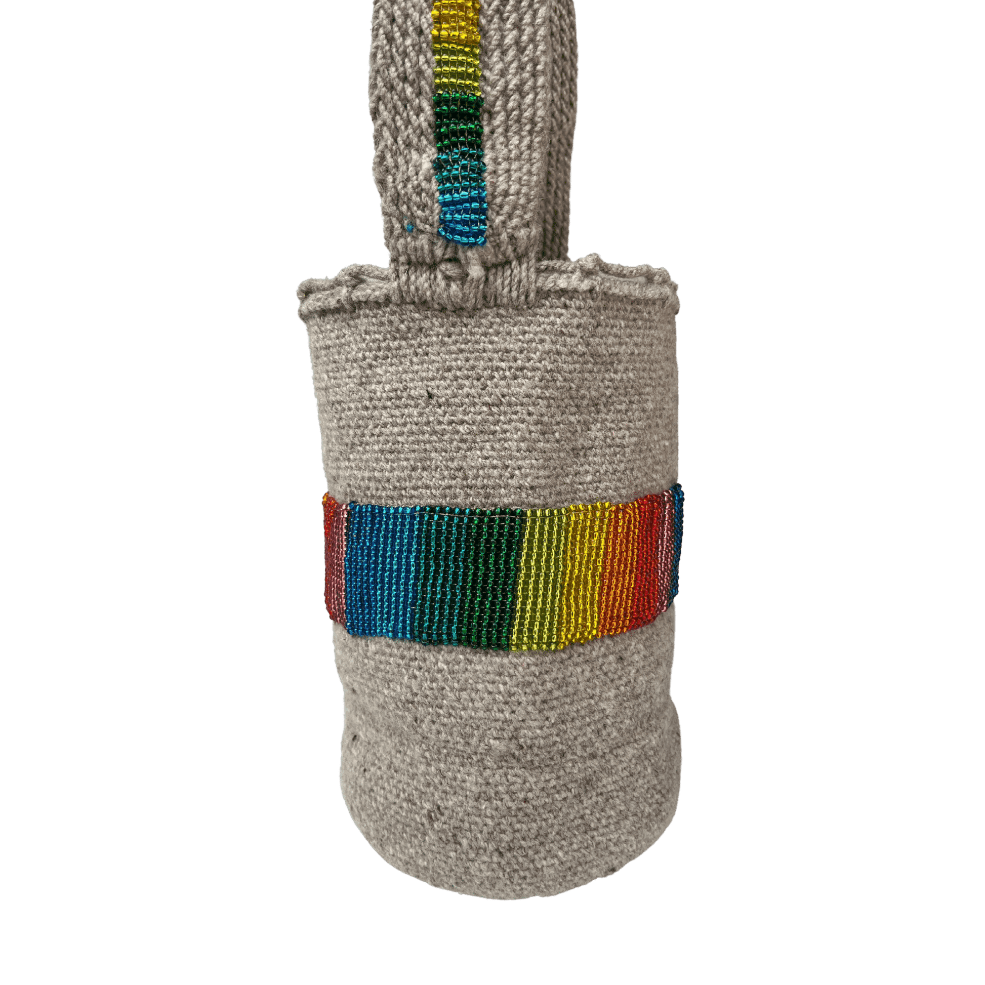 Mochila arhuaca decorada a mano con mostacillas de colores del arcoiris