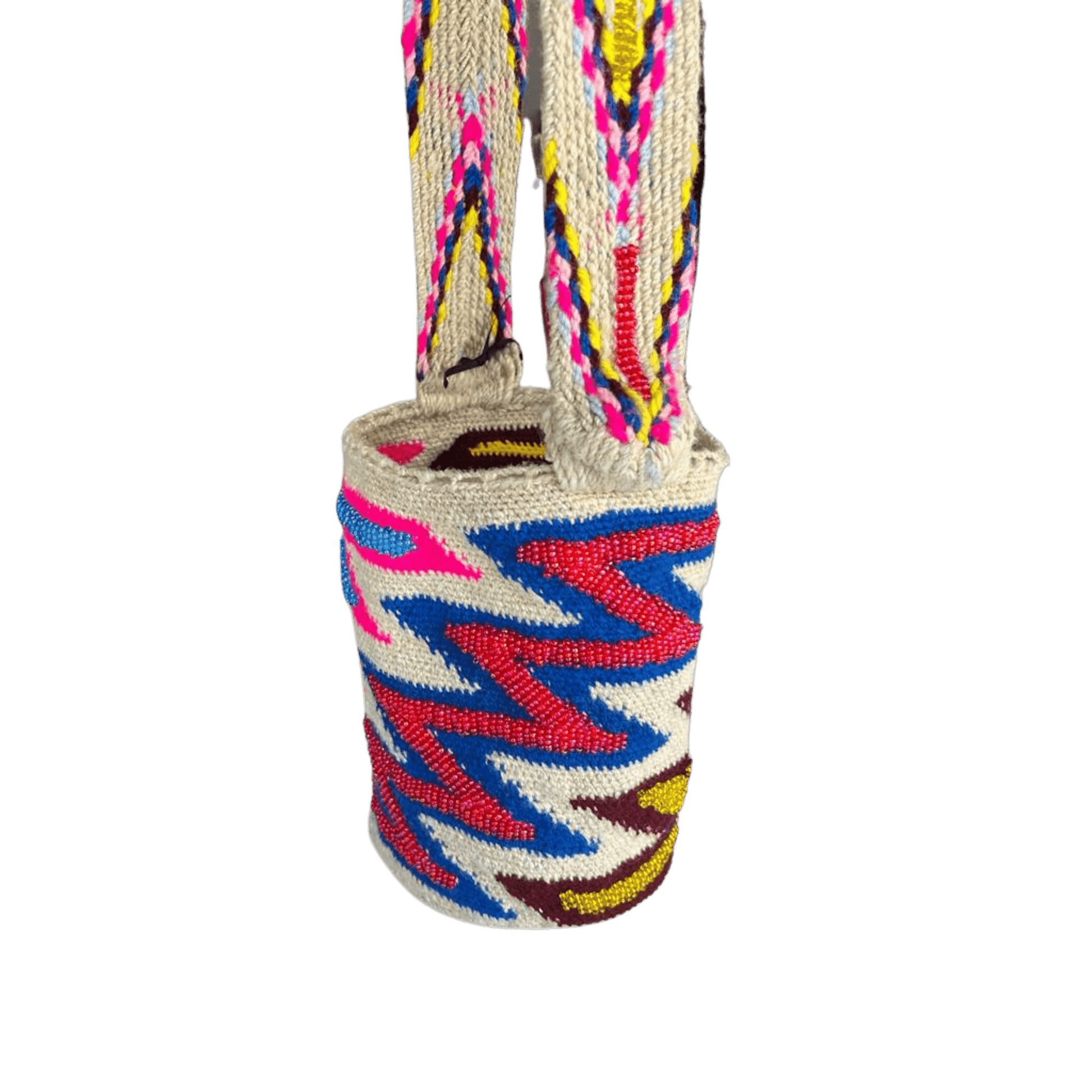 mochila arhuaca en zigzag decorada con mostacillas de colores